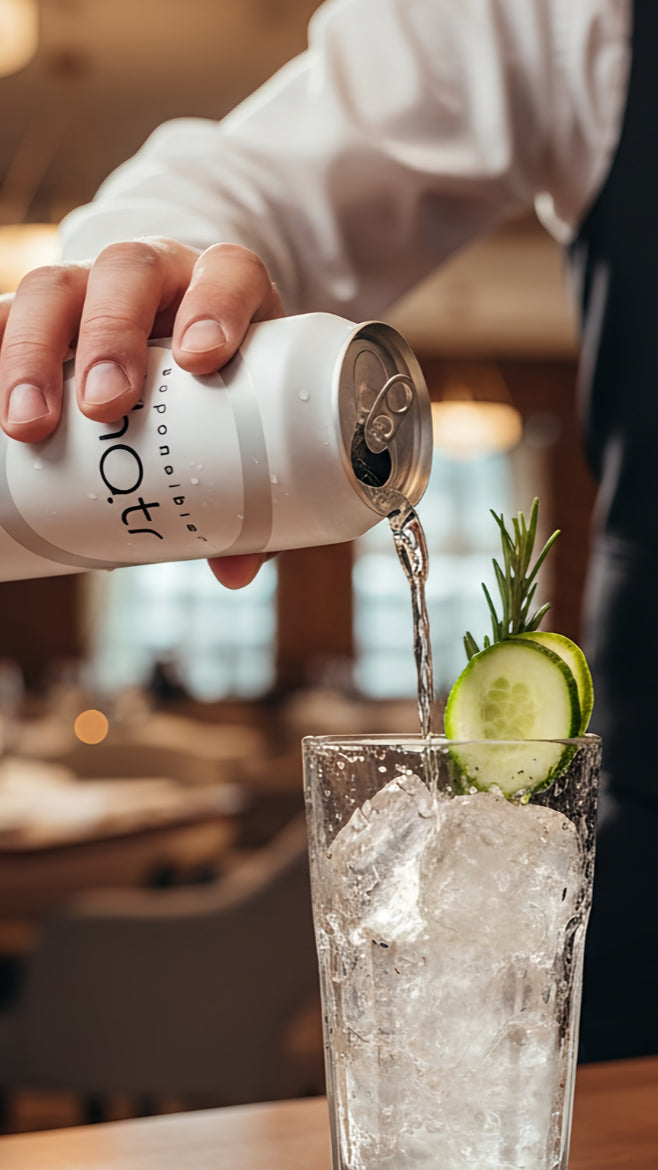 Premium water being poured at a luxury restaurant
